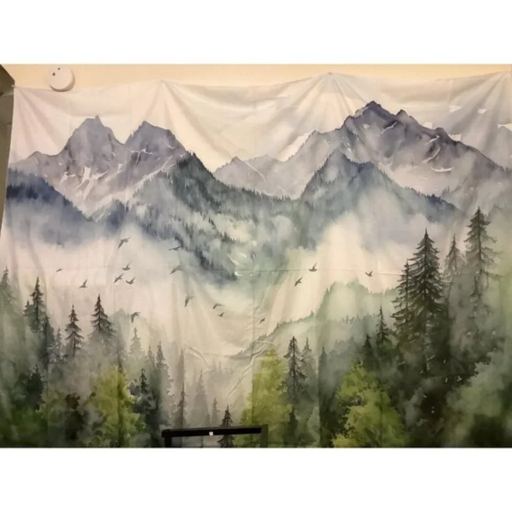 New Green Mountain Forest Nature Tapestry Wall Decor for Home or Room, 51x60In